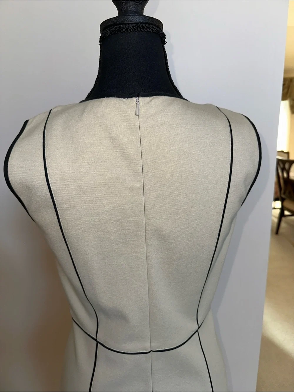 Donna Karan Gray Midi Dress with Black Piping - Picture 5 of 11